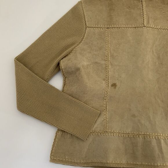 Suede Essentials Shacket Shirt Jacket Women XL Tan Crochet Knit Button Leather - Picture 4 of 7